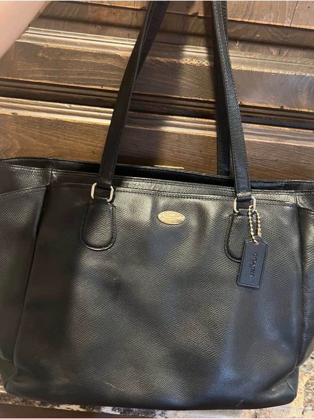 Coach Black Leather Tote/diaper bag with Gold Accent